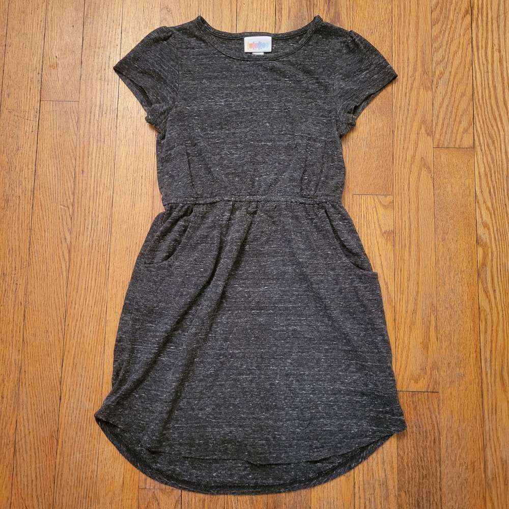 LuLaRoe 8 Dress Gray Heathered Pockets Short Sleeve Mae Modest Summer Stretch